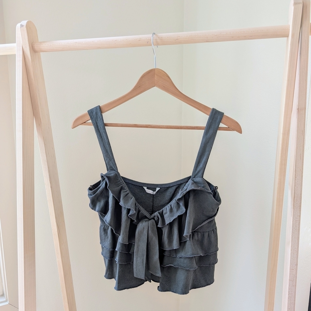 NWT Zara Ruffled & Bow Tie-front Cropped Tank Top In Green - L - Picture 7 of 11